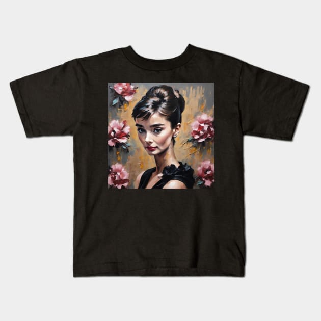 Audrey Hepburn painting illusrator Kids T-Shirt by nonagobich